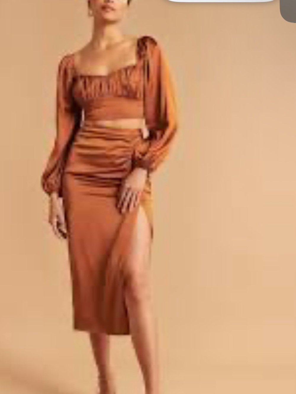 Abercrombie &Fitch Satin Rust Orange Ruched Skirt and top. NWT